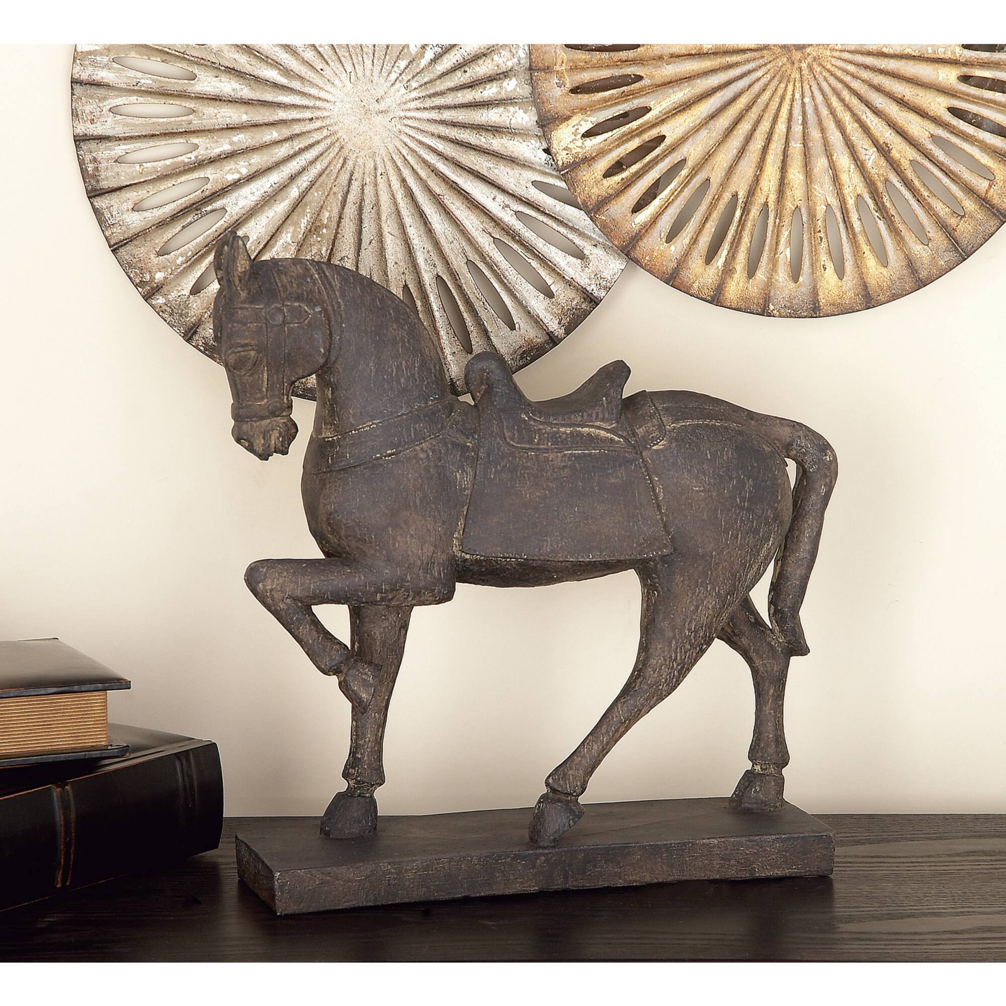 15" Brown Polystone Traditional Horse Sculpture